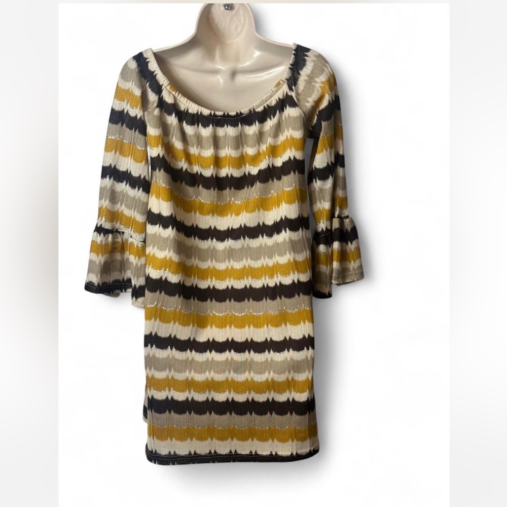 Striped Metallic Off Shoulder Dress - Picture 3 of 15
